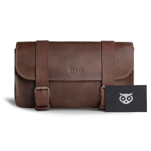 Hide & Drink, Motorcycle Handlebar Bag with 2 Adjustable Straps, Tool Organizer, Motorbike Pouch, Saddle Bag for Bike Commuters, Barrel, Full Grain Leather, Handmade, Bourbon Brown - Image 5