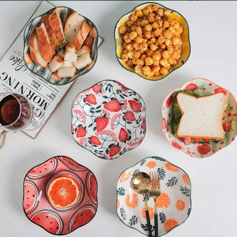 KOOSHLO Multi use Round Ceramic Bowl Melon Design Kitchen Platter Dining Container,Soup, Rice, Salad, Snack, Microwave, and Oven Safe. (Tomato) - Image 5