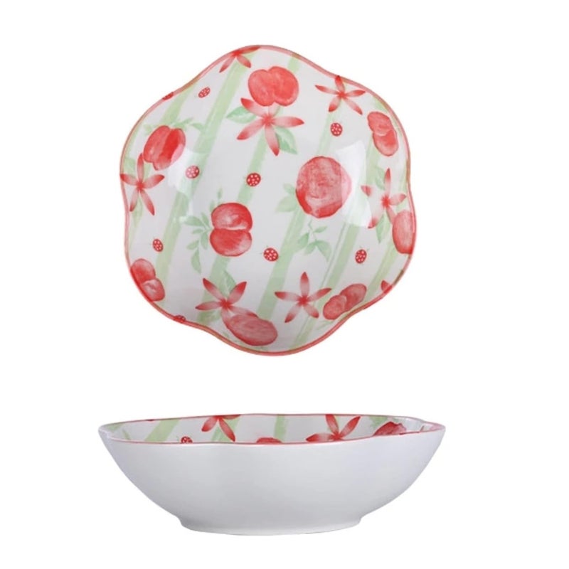 KOOSHLO Multi use Round Ceramic Bowl Melon Design Kitchen Platter Dining Container,Soup, Rice, Salad, Snack, Microwave, and Oven Safe. (Tomato) - Image 1
