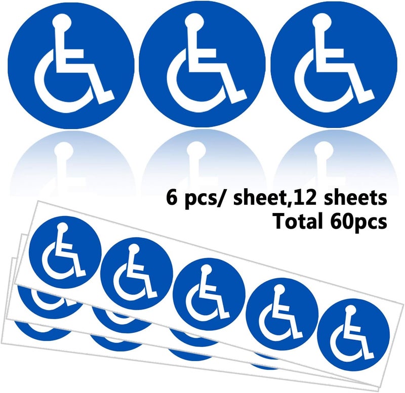 بست تايل ملصقات رموز الكراسي المتحركة للمعاقين، ملصقات علامات الإعاقة، مقاس 2 بوصة، ملصقات مريحة لمواقف السيارات للمعاقين، 60 قطعة - Image 3