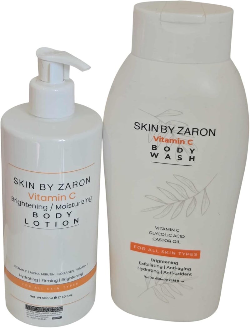 Skin By Zaron Vitamin C Brightening Body Wash 650ml Body Lotion 500ml