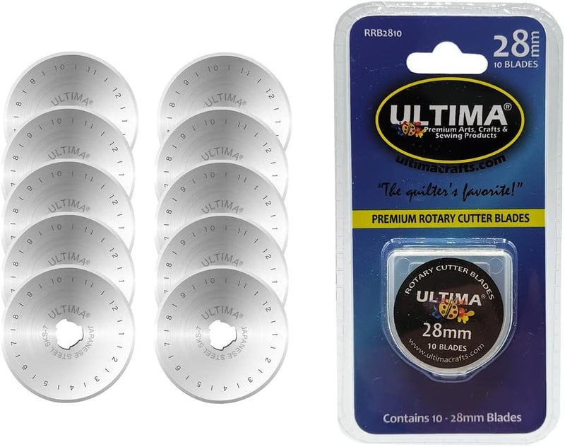 Ultima 28mm Rotary Cutter Blades – 10 Blades Per Pack – Fits Most Rotary Cutters Including Fiskars, Olfa, Martelli and TrueCut – Cuts Quilting Fabric, Leather, and More - Image 1