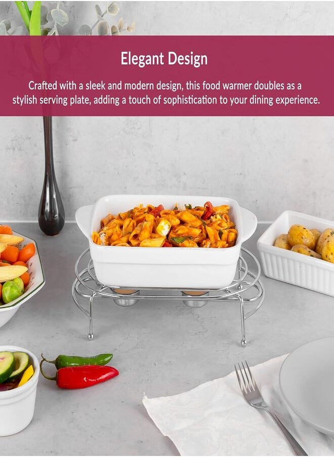 Innoteck - Innoteck Essentials Chrome Food Warmer 28cm - With Double Tea Light Candle - Keep Your Food Hot - Ideal for Buffet Catering, Restaurants, Dinner, Weddings, Parties, and Picnic - Image 1