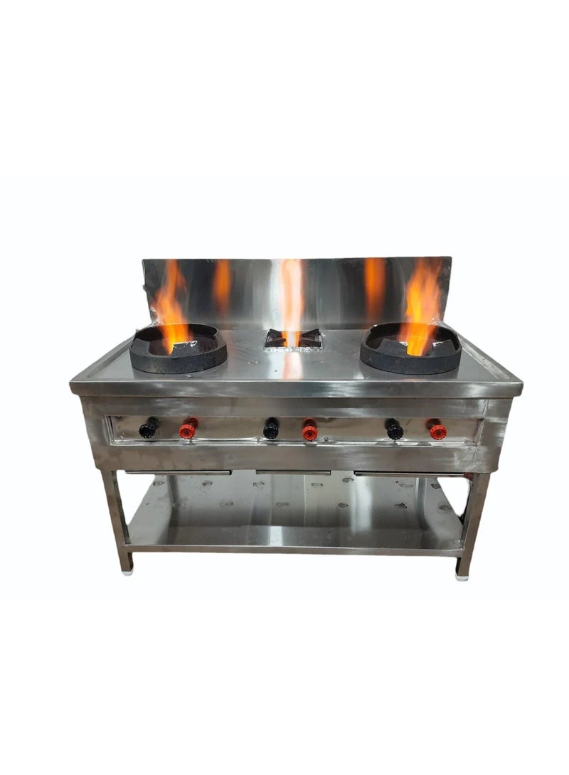 Stainless Steel Two Burner Chinese Cooking Range,