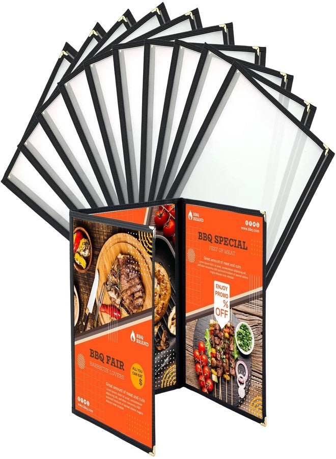 MYFULLY 8.5 x 11 Inch Menu Covers | Pack of 10 Transparent Restaurant Menu Covers, American Style Menu Holders for Restaurants, Bars, Cafes, Food & Drink (8.5"x 11" (3 Pages, 6 View)) - Image 1