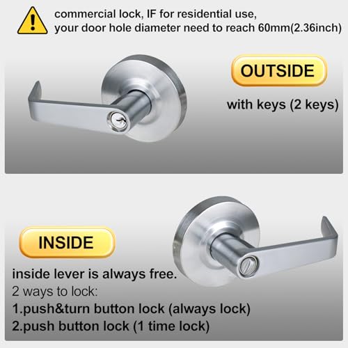HISAFE Passage Commercial Door Locks Heavy Duty Grade 2 Lever, Non-Handed, UL 3 Hour Fire Rated, ADA Compliant, Satin Chrome Finish 26D, 2-3/4''Backset, X-XG-PS-70 - Image 3