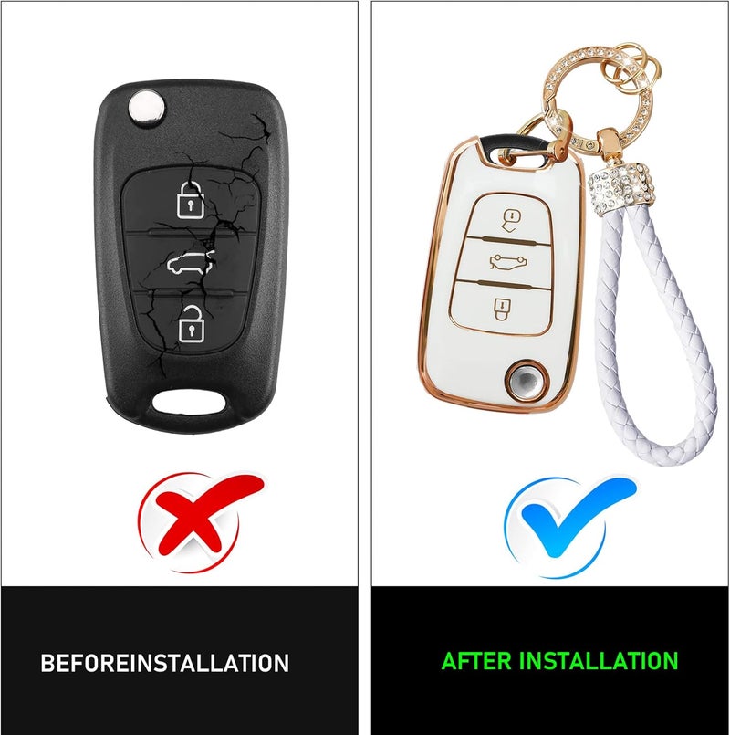 TTCR-II Yumzeco Car Key Cover for Hyundai and Kia - 3 Buttons Remote Key Fob Cover with Keychain - Image 3