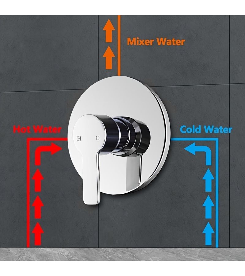 Chrome Plated Wall Mounted Single Function Shower Mixer Valve With Round Showerhead For Hot Cold Water Control Concealed Installation Classic Bathroom Decor - Image 1