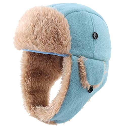 Connectyle Little Boys Fleece Trapper Hat Ushanka Warm Hats with Earflaps Winter Hat M Light Blue - Image 1