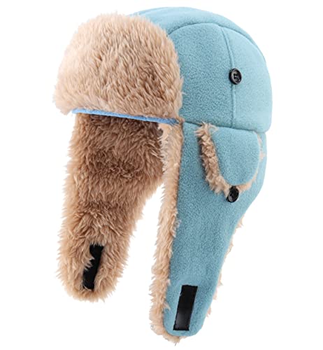 Connectyle Little Boys Fleece Trapper Hat Ushanka Warm Hats with Earflaps Winter Hat M Light Blue - Image 2