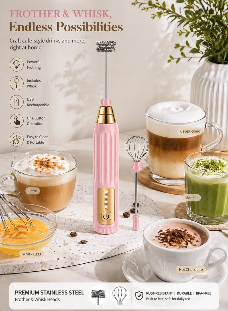 Earss Electric Milk Frother & Egg Whisk 2-in-1 – USB Rechargeable Handheld Coffee Frother, Stainless Steel Whisk Head, Portable Foam Maker for Latte, Cappuccino, Matcha & Hot Chocolate - Image 4