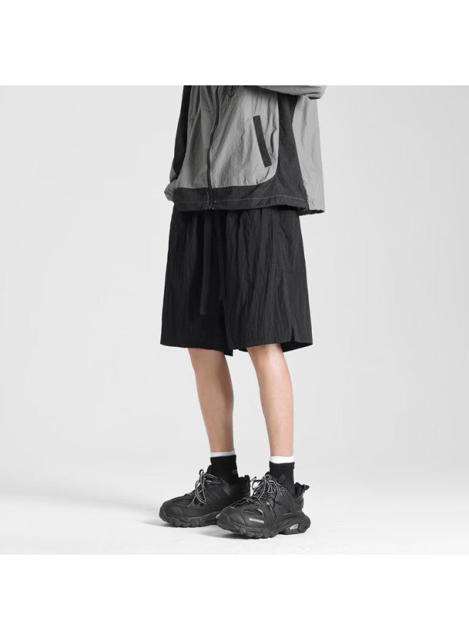 Dingfengbaoluo Men's Ice Silk Quick-drying Loose-fit Casual Shorts For Summer Hz90 Black S - Image 4