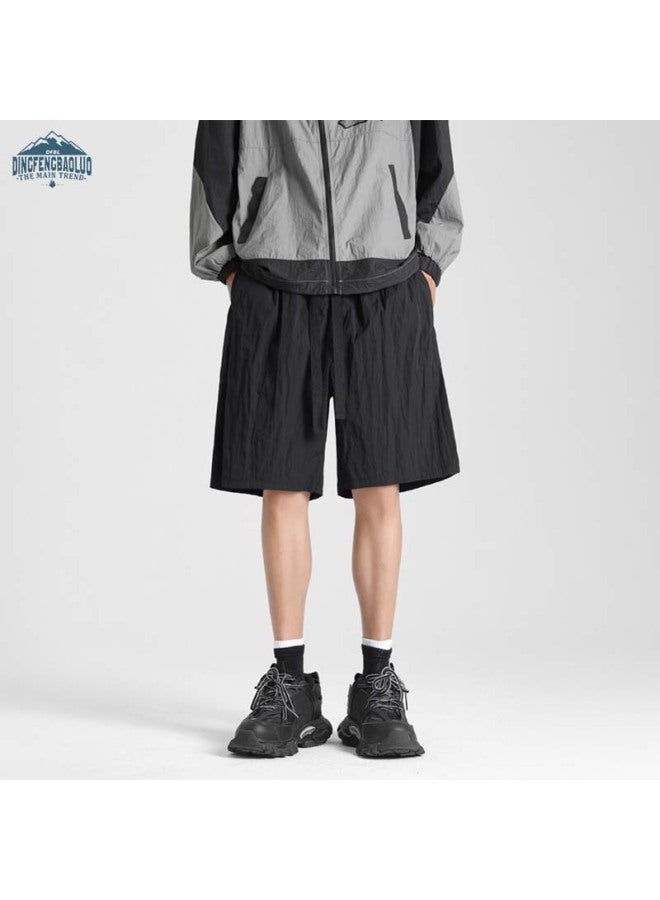 Dingfengbaoluo Men's Ice Silk Quick-drying Loose-fit Casual Shorts For Summer Hz90 Black S - Image 5