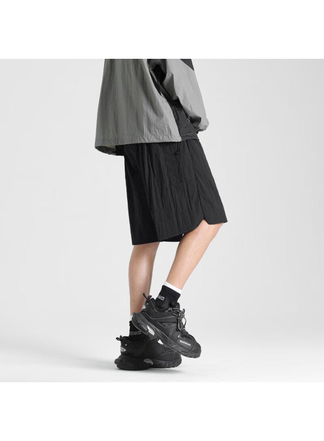 Dingfengbaoluo Men's Ice Silk Quick-drying Loose-fit Casual Shorts For Summer Hz90 Black S - Image 3