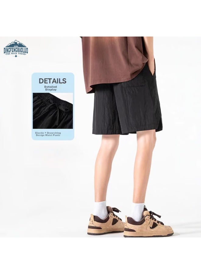 Dingfengbaoluo Men's Ice Silk Quick-drying Loose-fit Casual Shorts For Summer Hz90 Black S - Image 1
