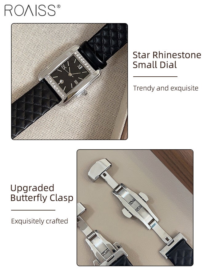 roaiss Women's PU Strap Quartz Watch, Analog Display Rectangle Dial with Rhinestone Decoration, Vintage Light Luxury Waterproof Wristwatch as Gift for Ladies - Image 4