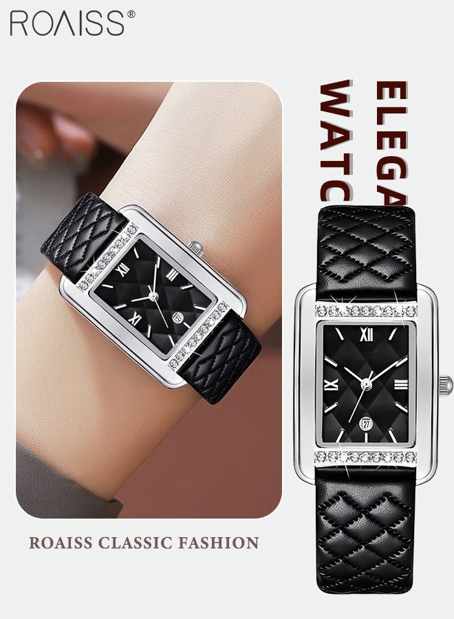 roaiss Women's PU Strap Quartz Watch, Analog Display Rectangle Dial with Rhinestone Decoration, Vintage Light Luxury Waterproof Wristwatch as Gift for Ladies - Image 1