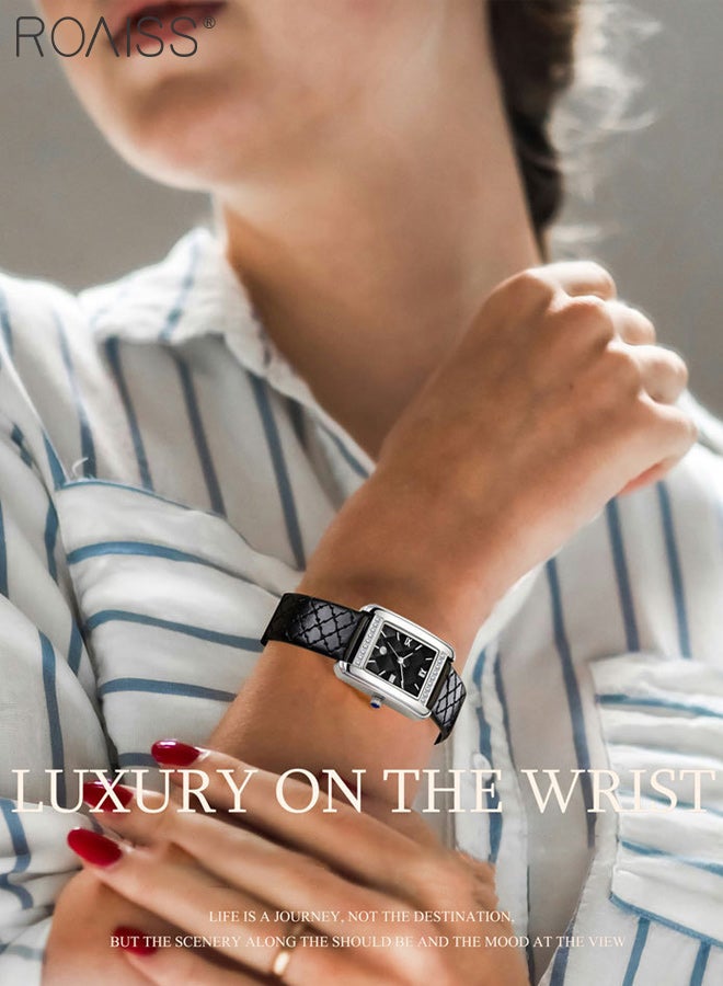 roaiss Women's PU Strap Quartz Watch, Analog Display Rectangle Dial with Rhinestone Decoration, Vintage Light Luxury Waterproof Wristwatch as Gift for Ladies - Image 2