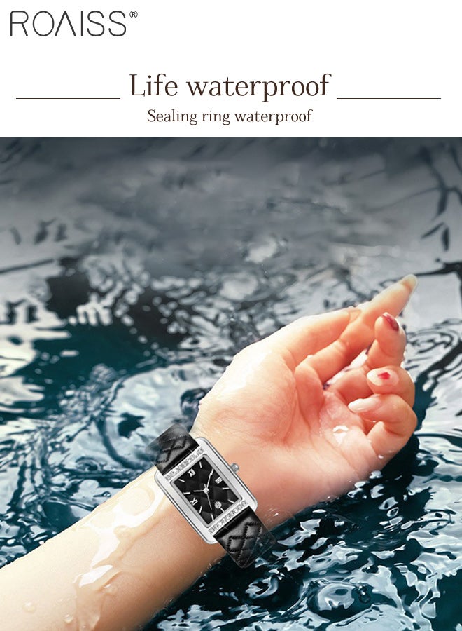 roaiss Women's PU Strap Quartz Watch, Analog Display Rectangle Dial with Rhinestone Decoration, Vintage Light Luxury Waterproof Wristwatch as Gift for Ladies - Image 5