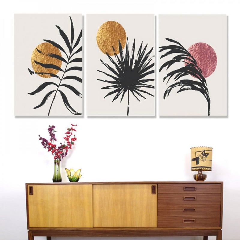 ماركتنا ثلاث لوحات قماشية فخمة بتصميم مودرن مع برواز مجوف مقاس (90×40) ثلاث قطع - Image 1