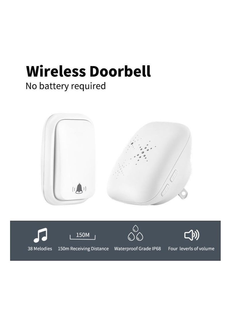 WenHIOT wireless doorbell for home Battery Free Waterproof US EU UK Plug Doorbell 38 Songs Welcome Home - Image 4