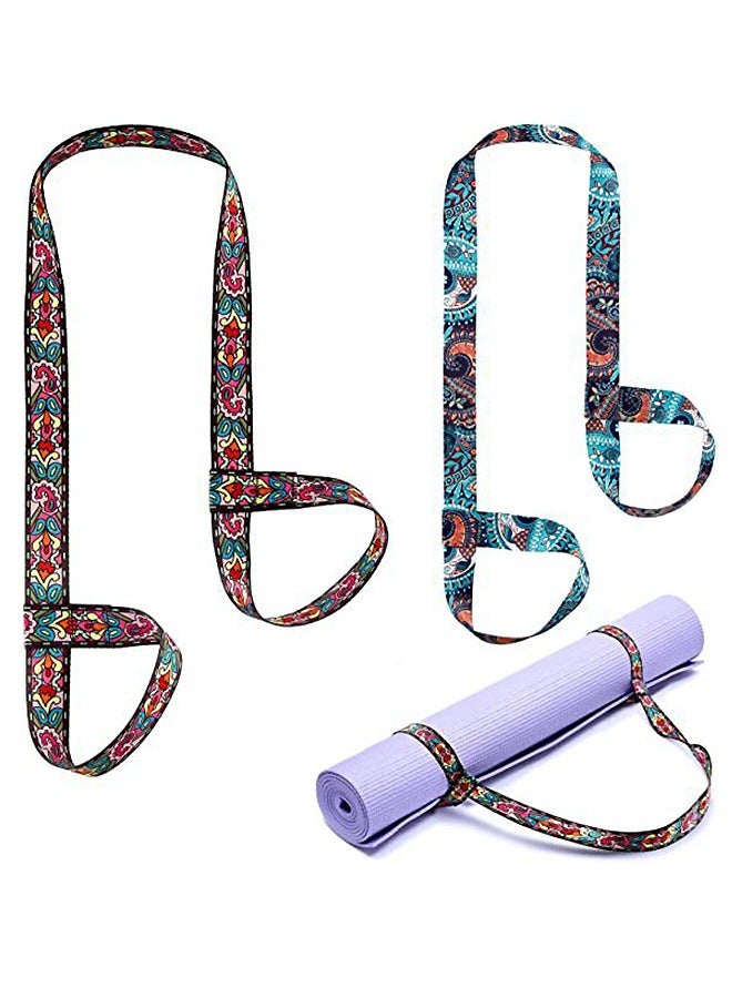 Generic 2 Pcs Vintage Print Yoga Mat Strap Sling, Adjustable Thick Yoga Mat Carrier Stretching Strap, Yoga Mat Sling Holder Women Stretching Band (Colorful)  - Image 1