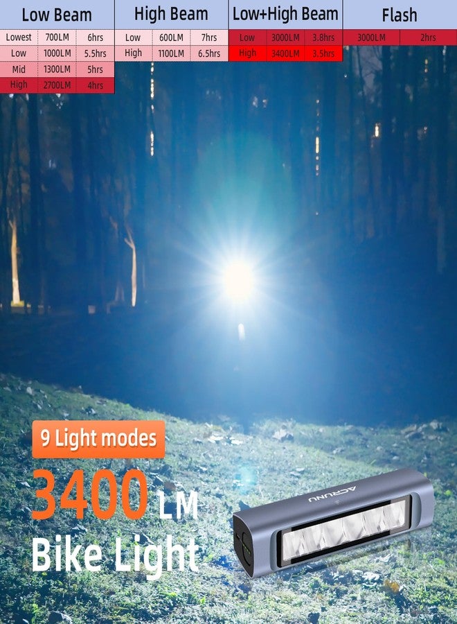 ACRUNU Super Bright Bike Light, 3400 Lumen High/Low Beam Bike Headlight, IPX67 Waterproof Bike Light for Night Riding Runtime 8 hrs,Can be As a Power Bank,Bicycle Light for Mountain Biking, and More - Image 3