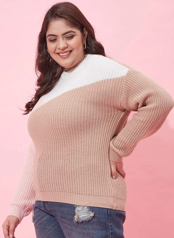 CURVY STREET Colourblocked Acrylic Pullover Sweater for Women