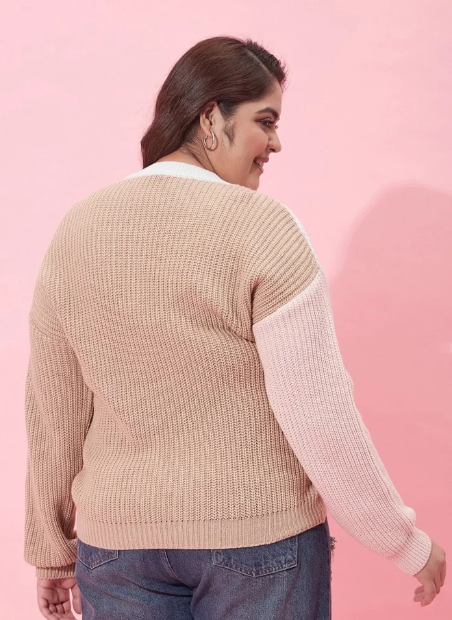 CURVY STREET Colourblocked Acrylic Pullover Sweater for Women