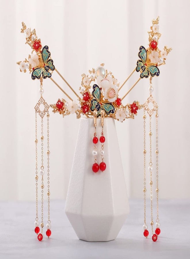 Engjajo Alloy Hair Sticks Pins Long Tassel Butterfly Flower Hanfu Chinese Hair Comb Set of 1 Earrings Traditional Classical - Image 1