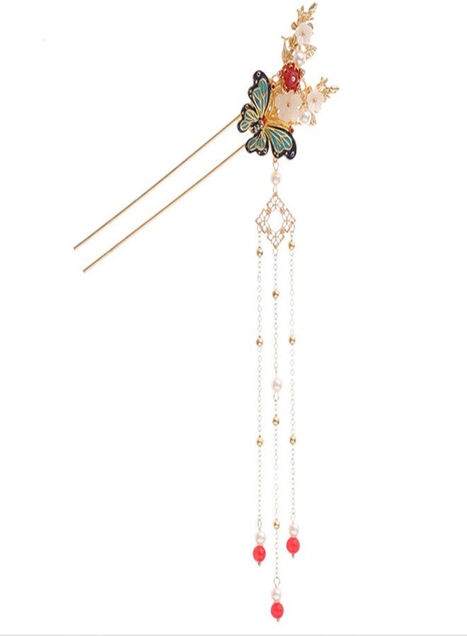 Engjajo Alloy Hair Sticks Pins Long Tassel Butterfly Flower Hanfu Chinese Hair Comb Set of 1 Earrings Traditional Classical - Image 4