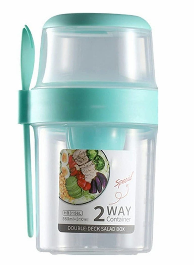 Salad Shakers Keep Fit Salad Meal Shaker Cup Salad Container for Lunch Portable Fruit and Vegetable Salad Cups Container with Fork Salad Dressing Holder Reusable Work (Small Green) - Image 1