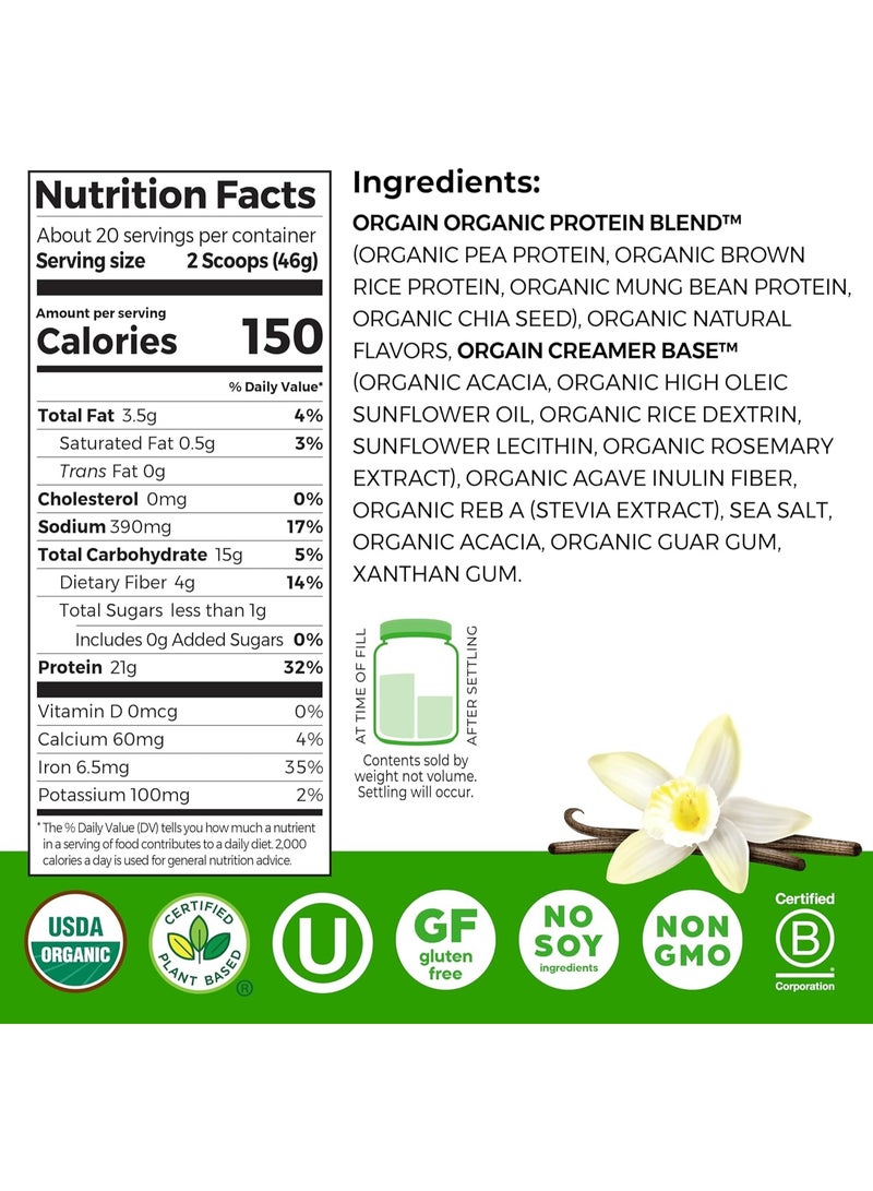Orgain Organic Protein Plant Based Powder Vanilla Bean, 920g - Image 2