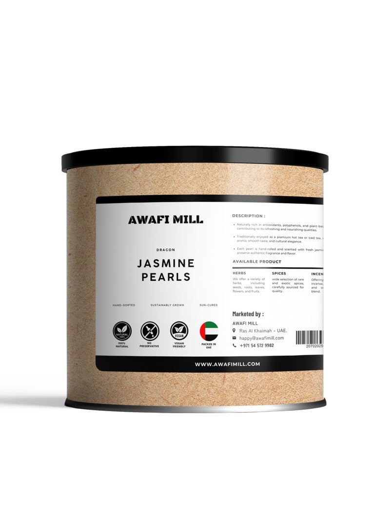 AWAFI MILL Jasmine Dragon Pearl Tea | Hand-Rolled Green Tea Pearls Infused with Jasmine Blossoms | Loose Leaf Premium Tea for Multiple Infusions - 100 g | 3.5 Oz - Image 1