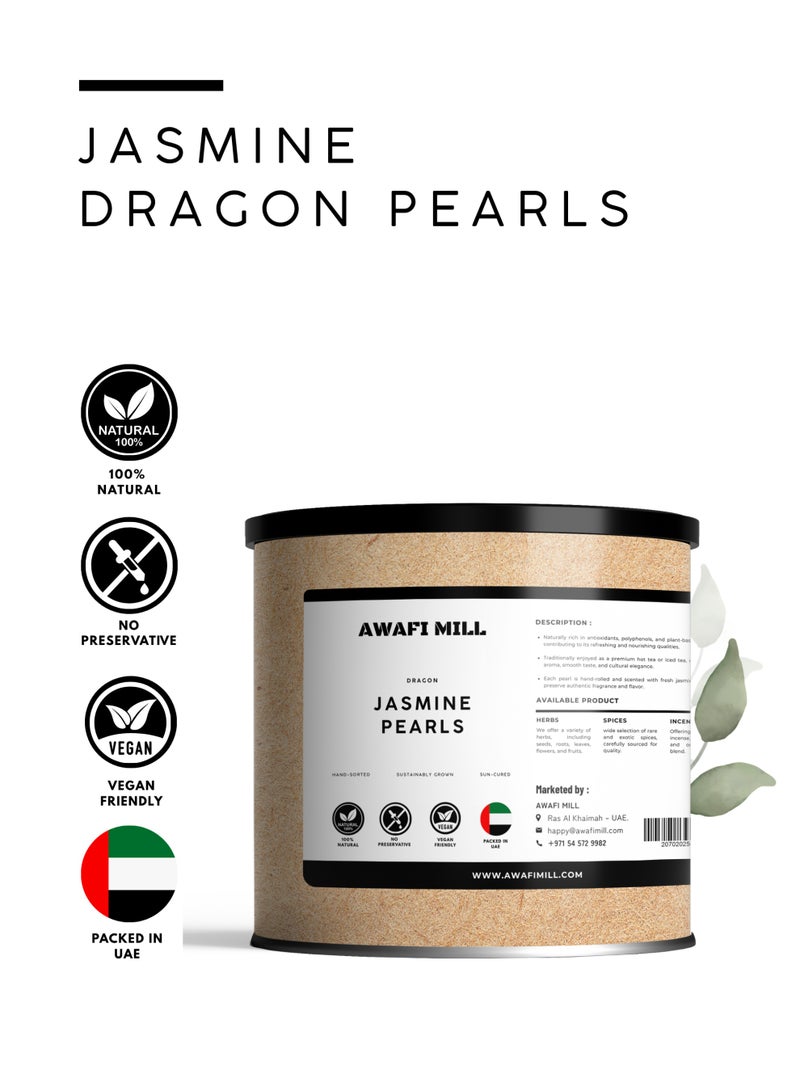 AWAFI MILL Jasmine Dragon Pearl Tea | Hand-Rolled Green Tea Pearls Infused with Jasmine Blossoms | Loose Leaf Premium Tea for Multiple Infusions - 100 g | 3.5 Oz - Image 2