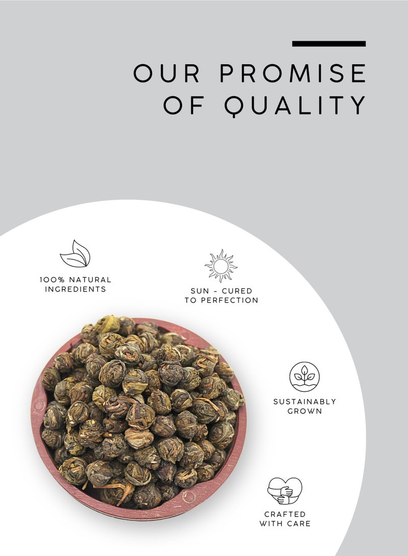 AWAFI MILL Jasmine Dragon Pearl Tea | Hand-Rolled Green Tea Pearls Infused with Jasmine Blossoms | Loose Leaf Premium Tea for Multiple Infusions - 100 g | 3.5 Oz - Image 4