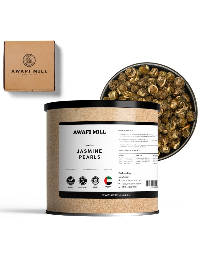 أباميك شاي لؤلؤة الياسمين من أوافي ميل | لآلئ شاي أخضر ملفوفة يدويًا، غنية بأزهار الياسمين | شاي فاخر بأوراق سائبة، يُحضّر بطرق متعددة - ١٠٠ غرام | ٣.٥ أونصة - Image 1