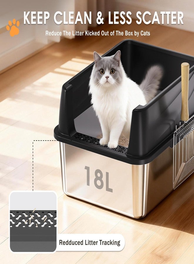 Bsemax Stainless Steel Litter Box with Lid: Metal Cat Litter Box for Small Cats with Scoop, High Sided Kitty Litter Pan Tray, 17.4'' x 13.5'' x 8.5'', Non-Stick, Anti-Leakage, Easy Cleaning (Black) - Image 5