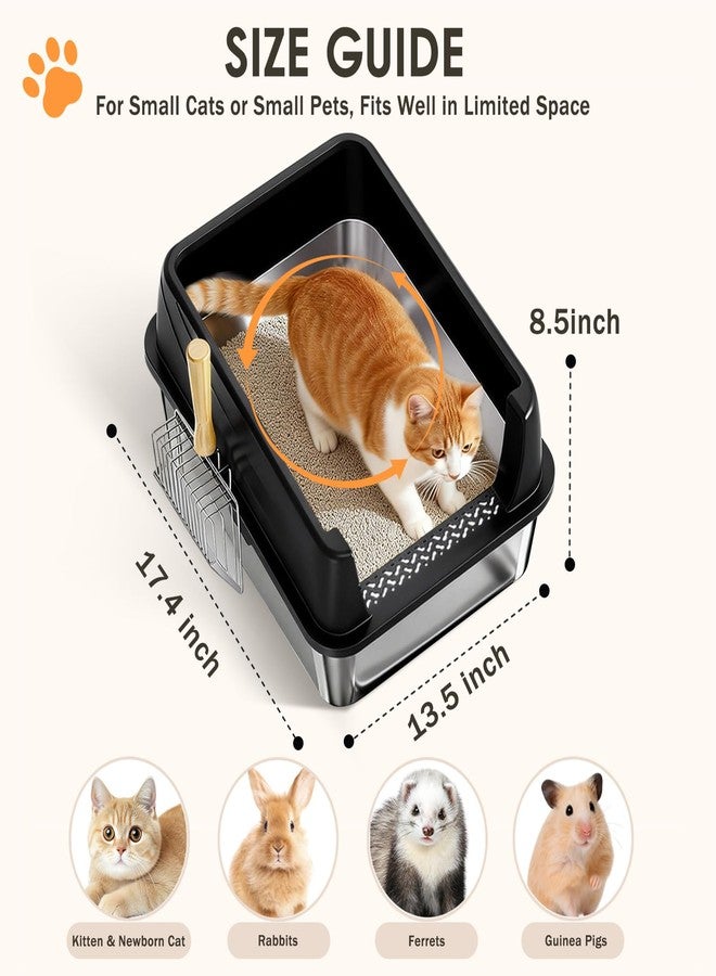 Bsemax Stainless Steel Litter Box with Lid: Metal Cat Litter Box for Small Cats with Scoop, High Sided Kitty Litter Pan Tray, 17.4'' x 13.5'' x 8.5'', Non-Stick, Anti-Leakage, Easy Cleaning (Black) - Image 4