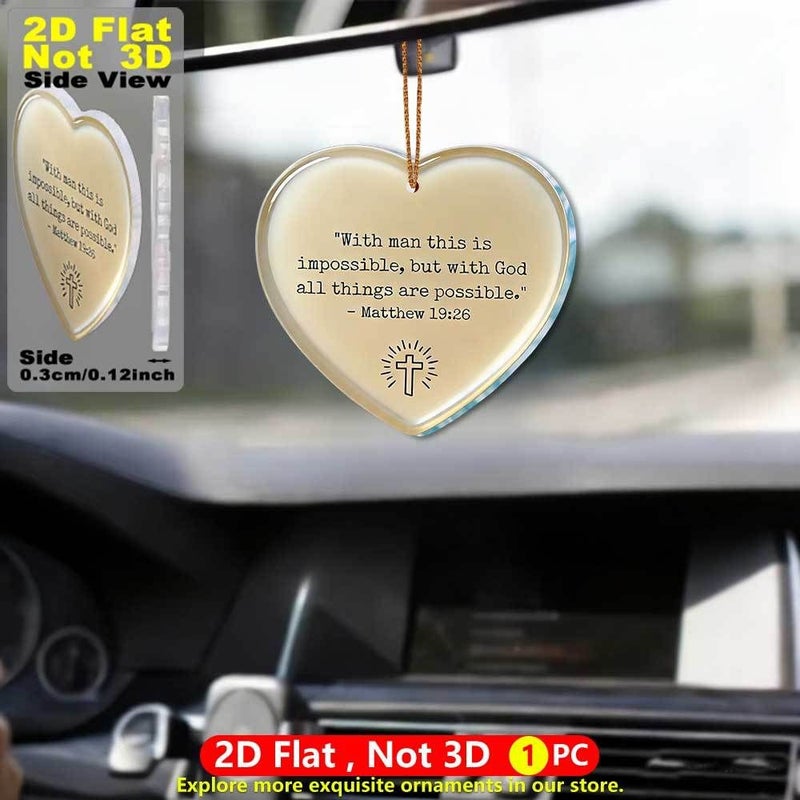 2D Flat Acrylic Heart Shaped Hanging Decoration Inspirational Scripture Car Charm Memorial Gift - Image 1