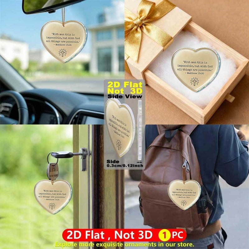 2D Flat Acrylic Heart Shaped Hanging Decoration Inspirational Scripture Car Charm Memorial Gift - Image 5