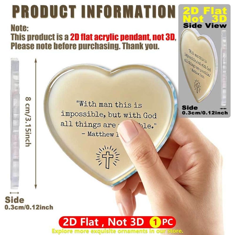 2D Flat Acrylic Heart Shaped Hanging Decoration Inspirational Scripture Car Charm Memorial Gift - Image 3