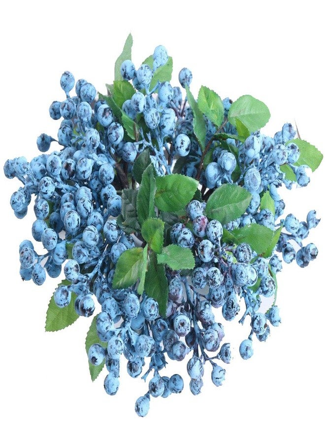 UUPP 6 Pcs Artificial Blueberries Fake Blue Berries Fruit Blueberry Artificial Flowers Plant for Home Wedding Office Party Decor, 9.1 Inches - Image 1