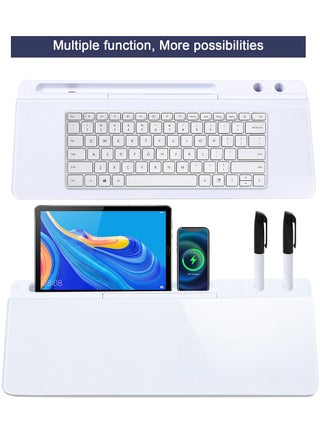 Small Glass Desktop Whiteboard Dry-Erase-Board - Computer Keyboard Stand White Board Surface Pad with Drawer, Desk Organizers with Accessories for Office, Home, School Supplies - view 5