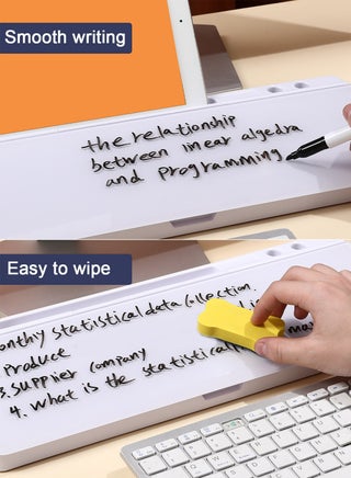 Small Glass Desktop Whiteboard Dry-Erase-Board - Computer Keyboard Stand White Board Surface Pad with Drawer, Desk Organizers with Accessories for Office, Home, School Supplies - view 3