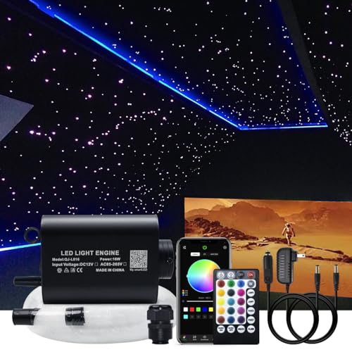 AKEPO 16W Fiber Optic Lights Optical Fibre Star Ceiling Light Kit RGBW APP+Music Control Car Home Use, Sound Sensor Light Source with 28key RF Musical Remote and Fiber Cable 450pcs 0.75mm 9.8ft/3m - Image 1