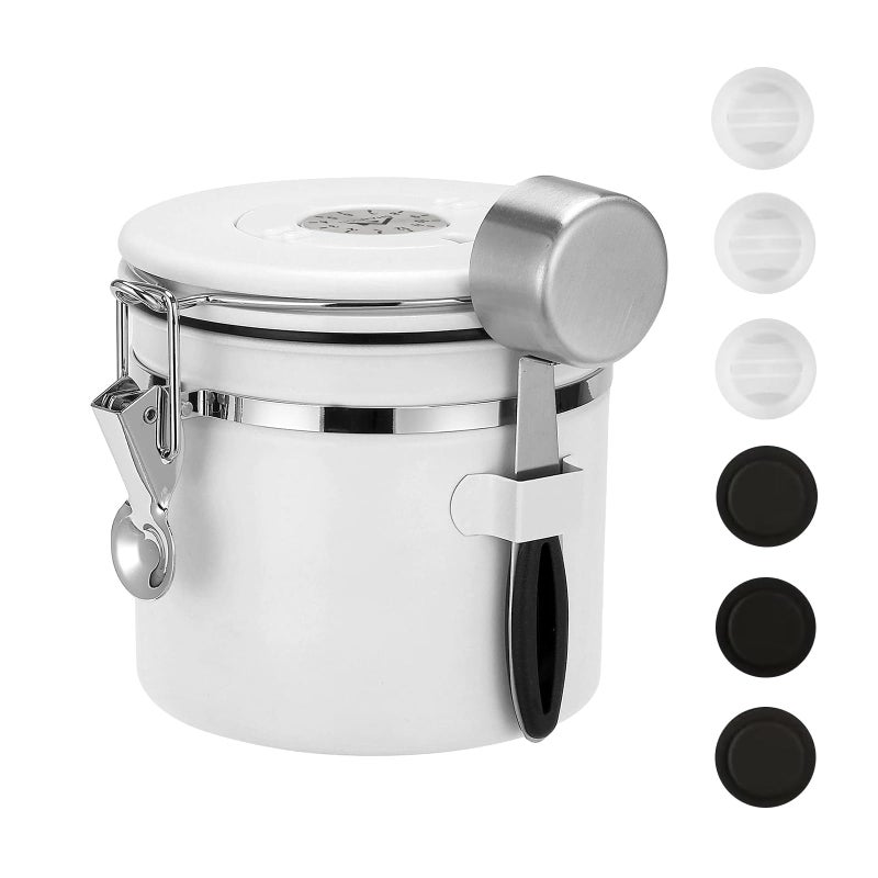 ShanSon Coffee Canister Airtight Coffee Container Stainless Steel Coffee Bean Storage Container with Scoop Coffee Canister for Beans Grounds Sugar Flour Tea Cereal11OZ White