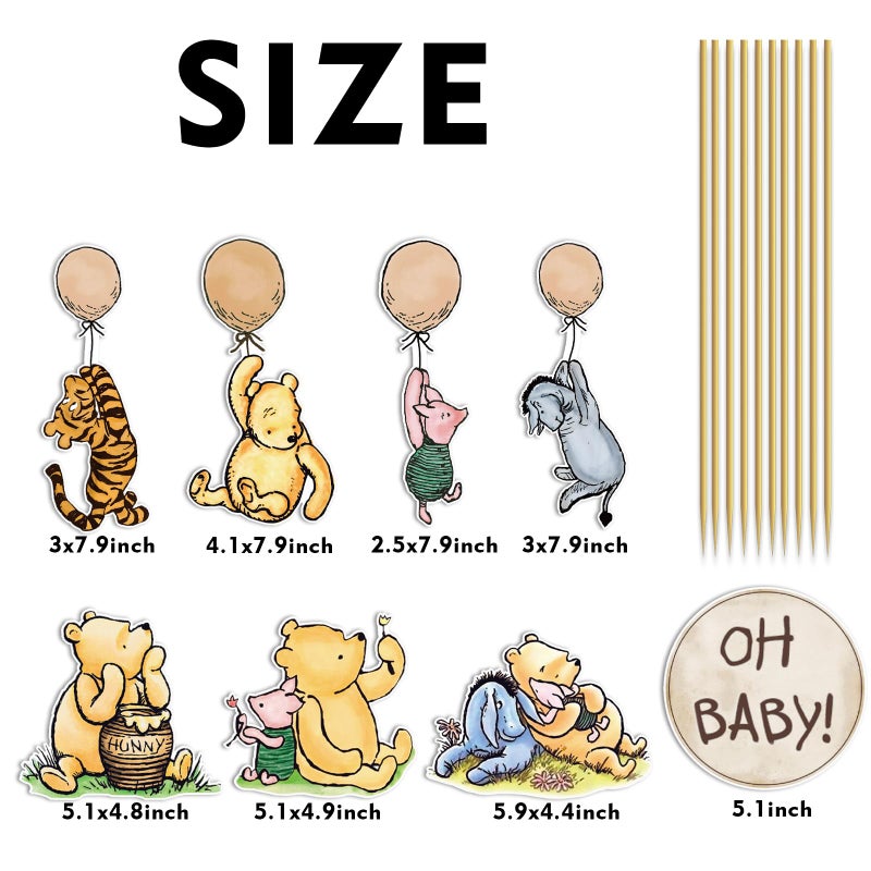 Thcbme 16Pcs Classic Winnie Centerpieces for Baby Shower Decorations Table Signs for Baby Shower Birthday Party Decorations - Image 2