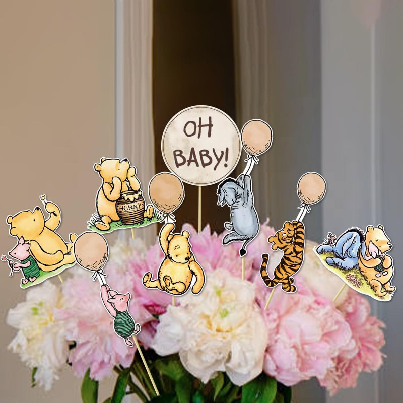 Thcbme 16Pcs Classic Winnie Centerpieces for Baby Shower Decorations Table Signs for Baby Shower Birthday Party Decorations - Image 3