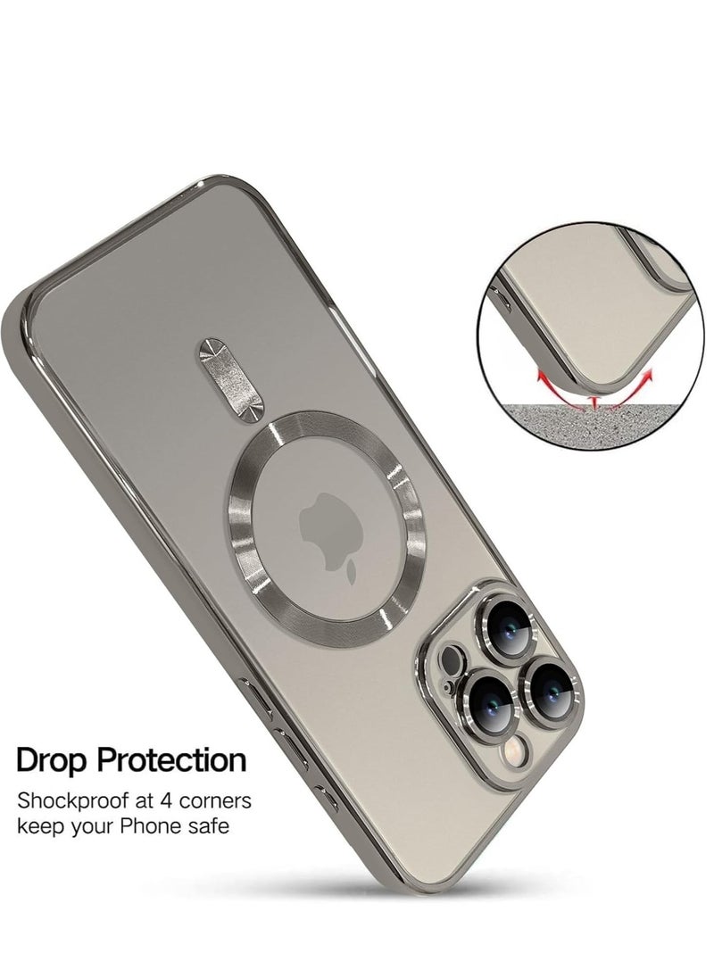 JAJEEK iPhone 16 Pro Max Magnetic Case with Built-in Camera Lens Protector – MagSafe Compatible, Soft TPU Anti-Scratch Shockproof Slim Clear Cover for Women & Men, Natural Titanium - Image 5